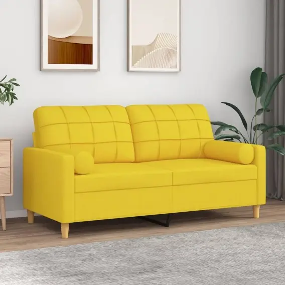 Popularny 2-osobowa sofa z poduszkami, jasnożółta, 140 cm, tkanina Lumarko! - Hurtownia wielobranżowa Lumarko